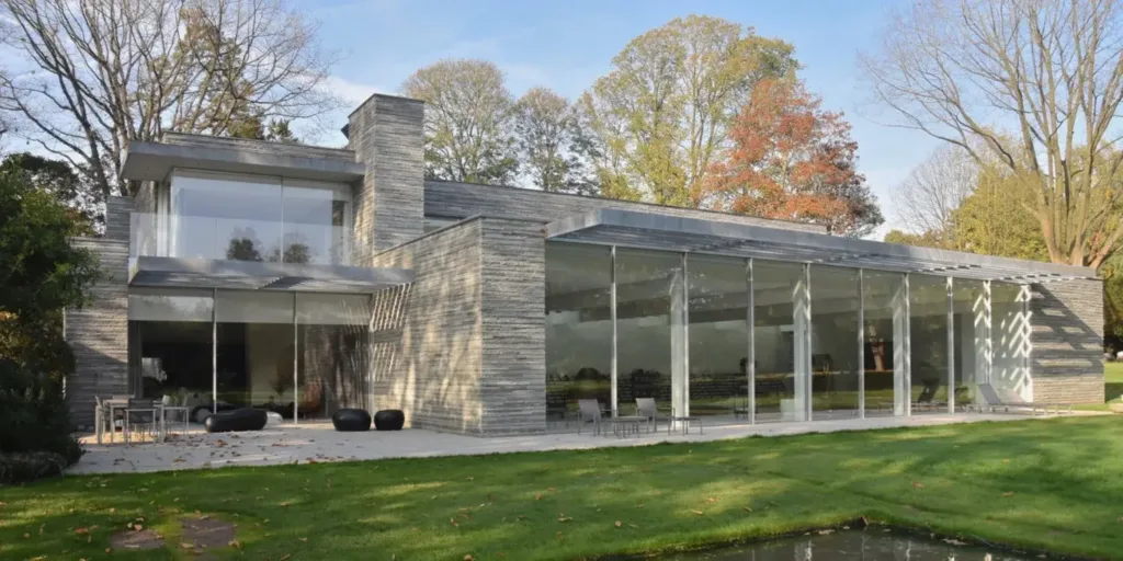 Gebrochenes Schichtmauerwerk aus Valser Quarzit Villa in Brüssel Aussen